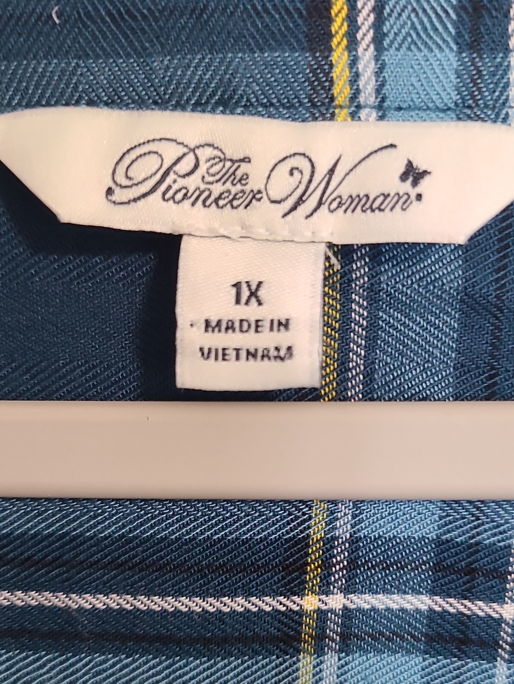 The Pioneer Woman Teal Plaid Tunic with Cream Floral Embroidery - Picture 3 of 5